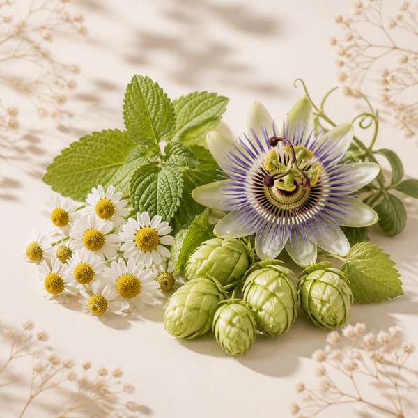 Chamomile, Passion Flower, Lemon Balm, Hops